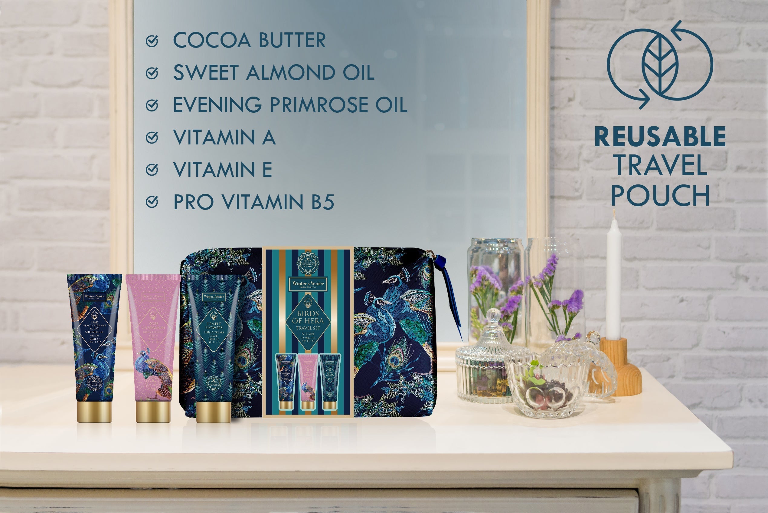 Winter In Venice Birds of Hera Travel Pouch Gift Set