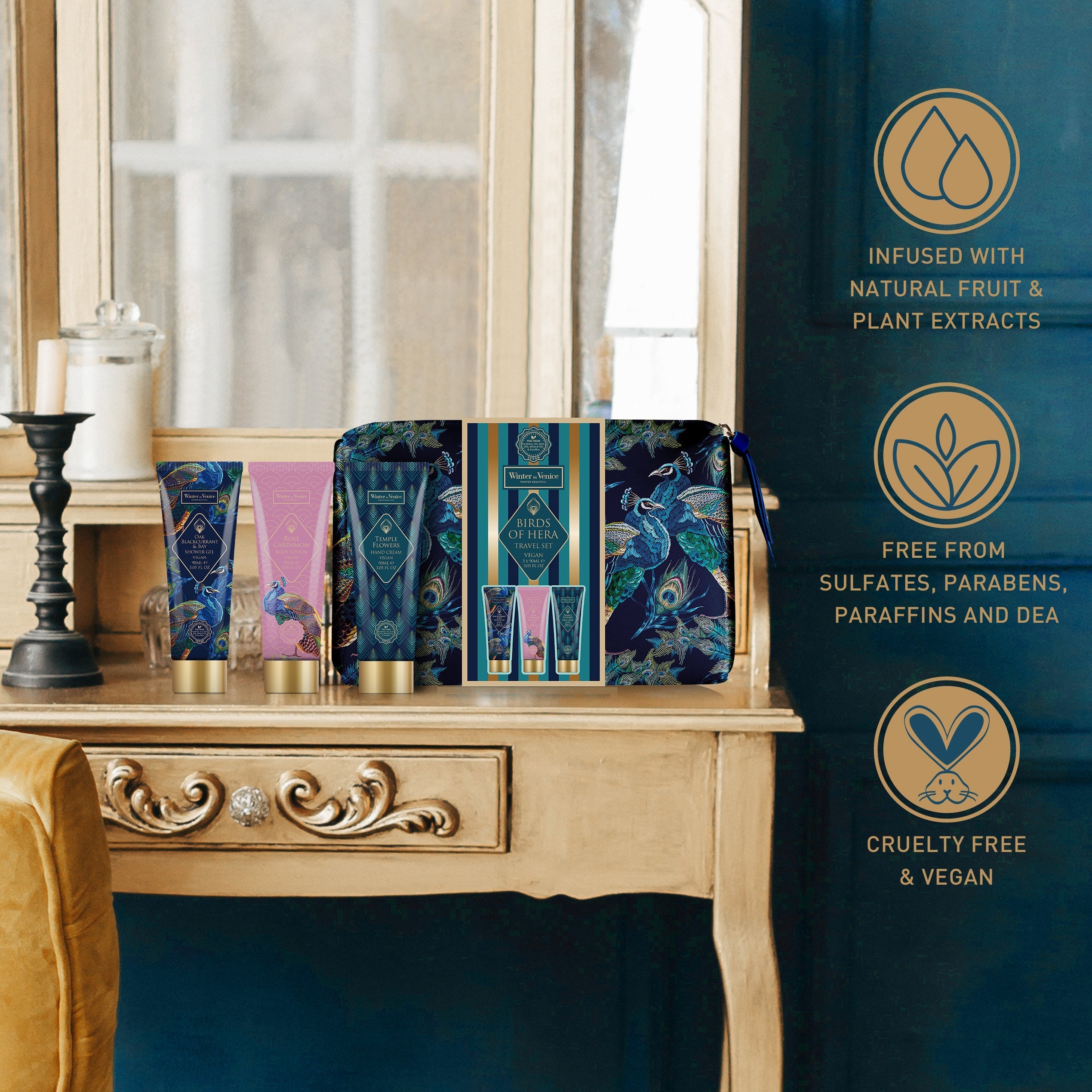 Winter In Venice Birds of Hera Travel Pouch Gift Set