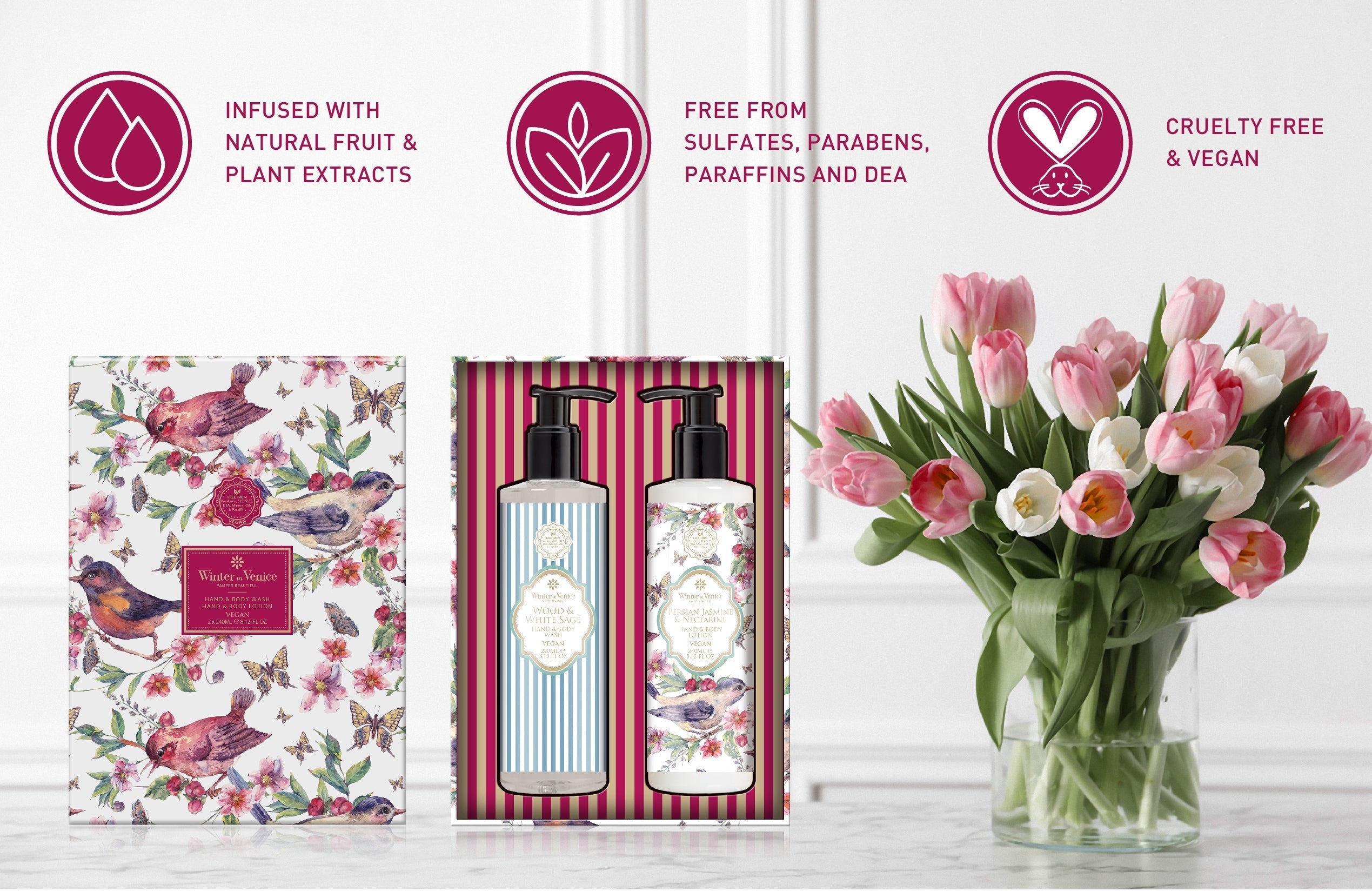 Winter In Venice Floral Symphony Hand & Body Wash and Hand & Body Lotion Set