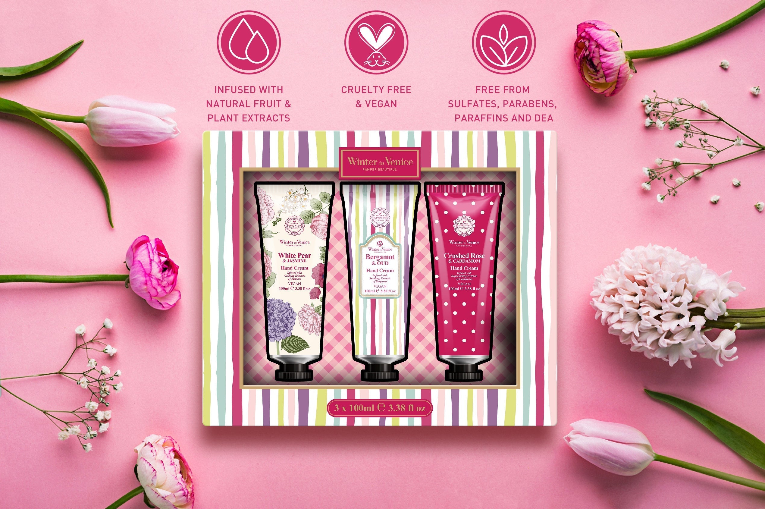 Winter In Venice Parisian Bouquet Hand Cream Tube Trio Set